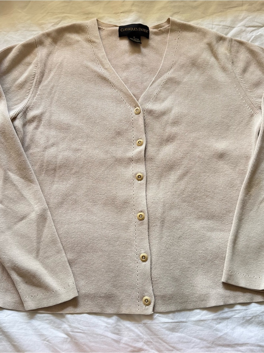 Classiques Entier Cream cotton V-Neck Button Cardigan Sweater size M